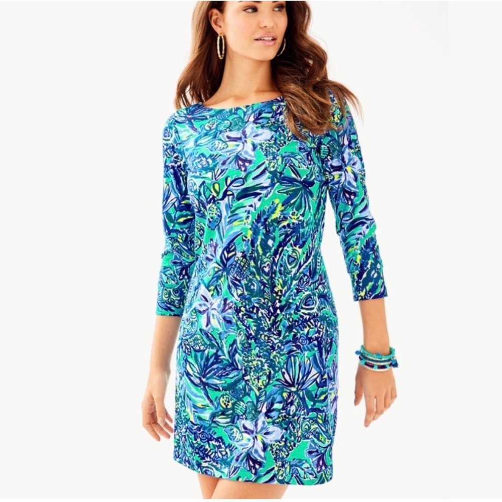 Lilly Pulitzer Hollee Dress Peacock Jive Blue Green Pima Cotton Cutout‎ Small
